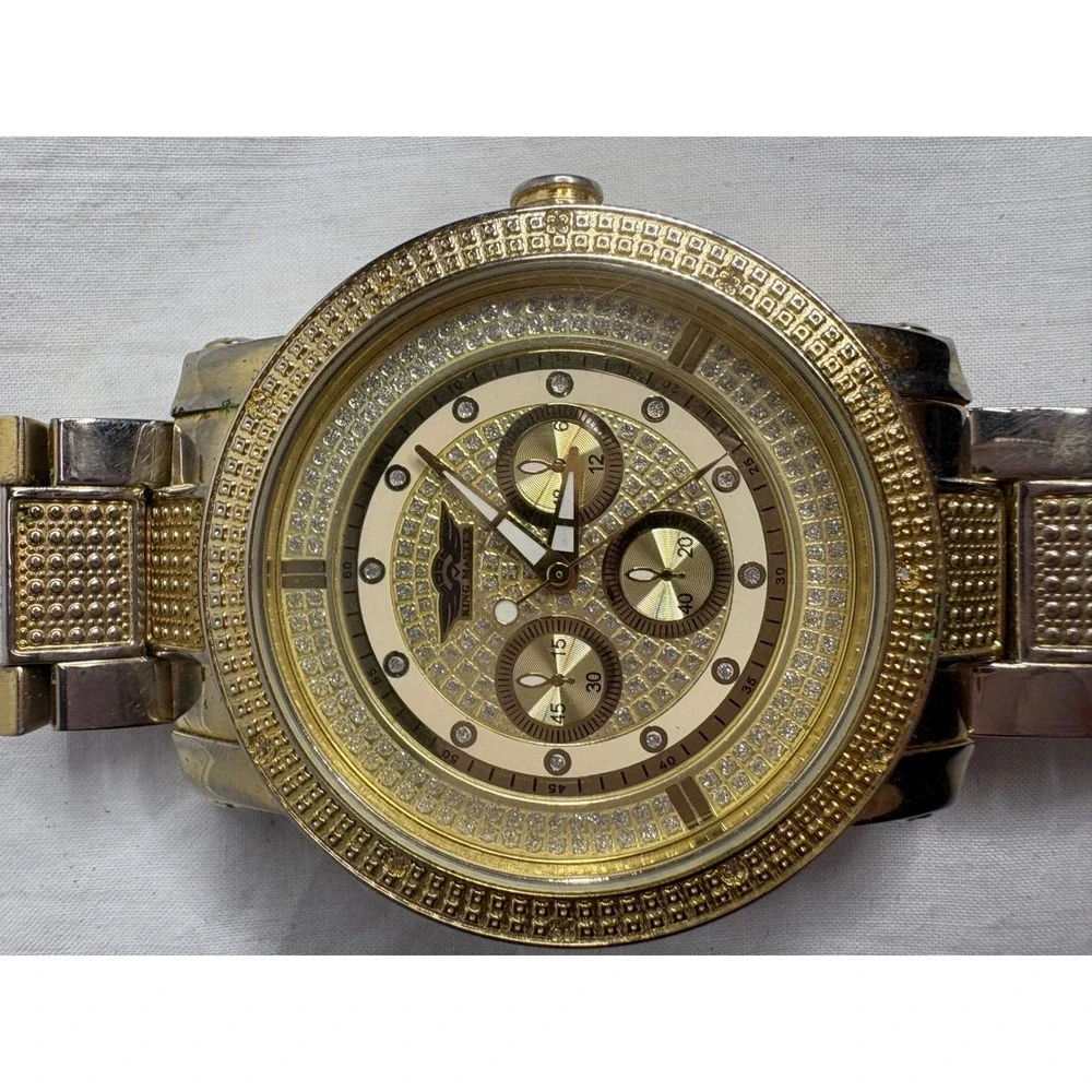 King Master Men's Gold Tone Stainless Steel Watch Genuine Diamond Accents
